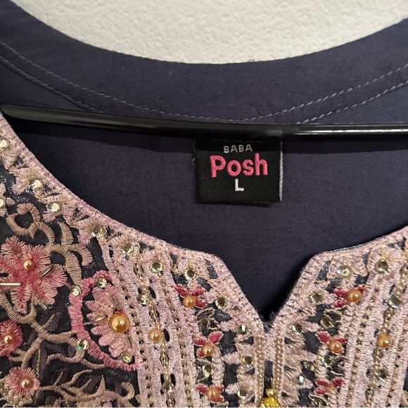 Embroidered Formal Kameez Set – Charcoal & Blush – Size L - Picture 6 of 13